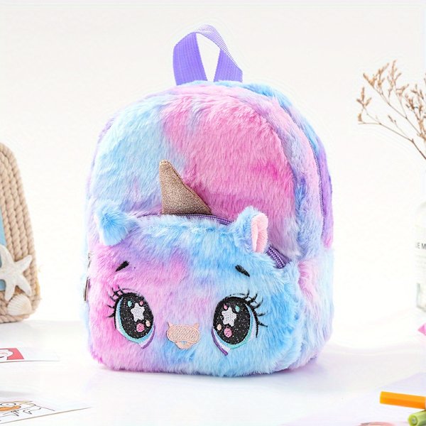 Enhörning Plysch Liten Skolväska Flickor Casual Ryggsäck Ryggsäck Söt Cartoon Toddler Förvaringsväska Purple