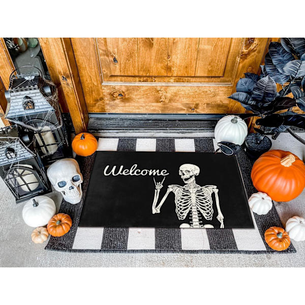 Hauskoja Halloween-kalloja Ovella - Matto, Olohuoneen Keittiön Lattiamatto, Koti Halloween Sisä- ja Ulkokoristelu 17 x 29 Tuumaa