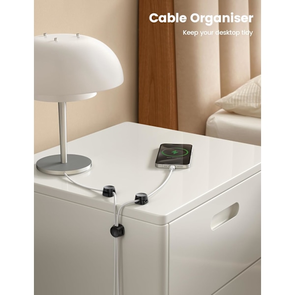 6 stk. Fjederkabelholderclips - Ledningsstyring uden rester, Kabelholder Organizer Opladerkabelholder Sort (8 mm)