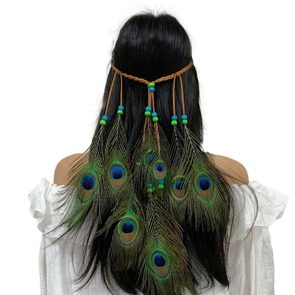 Fantasifull Klänning Boho Påfågel Fjädrar Hippie Pannband, Påfågel Kostym Dam Karneval Kostym, Påfågel Fjäder Hår Tillbehör