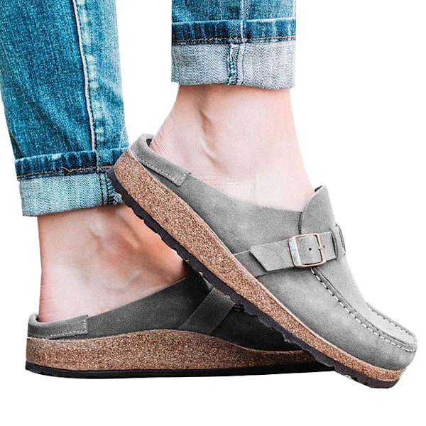 Damskor spänne Slip-on tofflor. Grå Grey 38