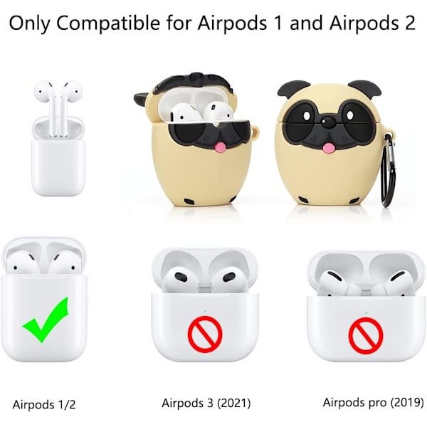 Tegneserieetui for Airpods 2. / 1. generasjon 3D animasjonsfigur design etui beskyttende støtsikker skall med nøkkelring for Airpods hodetelefoner