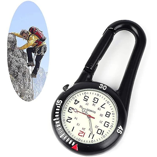 Clip On Carabiner Luminous Face Fob Watch Digital For Doctors Nurses Paramedics Chefs Sports Unisex Men's Women's Black