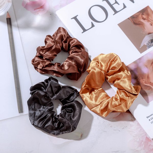 6-pak bløde satin scrunchies hår scrunchies, store satin hestehale