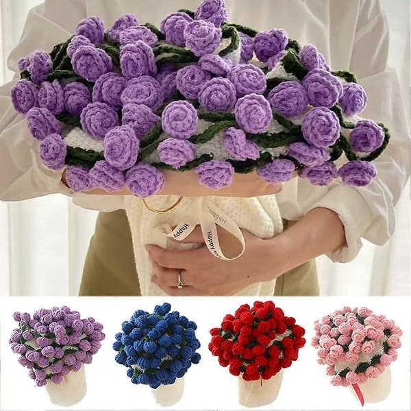 Færdigt blomsterbuket-tæppe håndlavede foldbare roser til boligindretning Gave Red 80cm