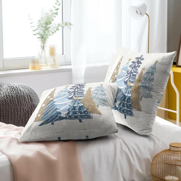 2-pack 45x45 cm Jul Kuddfodral - Blå Tallar & Snöflingor Design - Dekor för Soffa & Divan under Vinterhelgerna{wh}