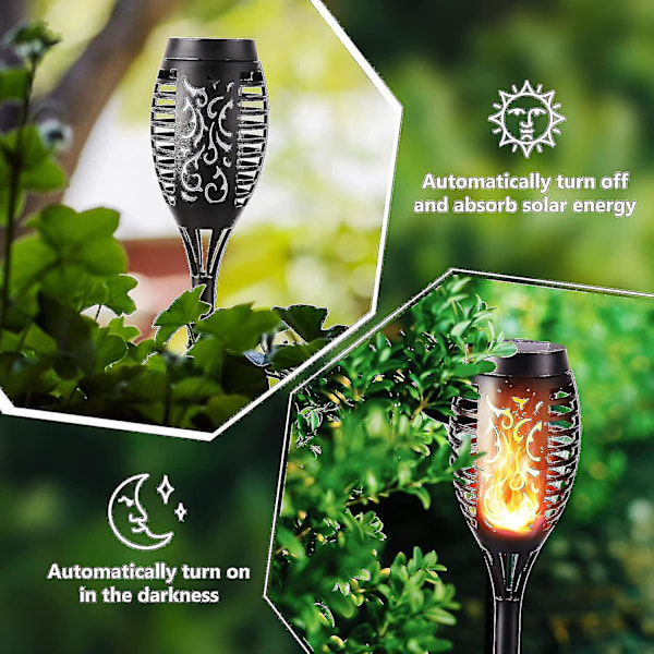 Utendørs Solcellelamper - 6-pakning Vanntett Solcellefakkel, Solcelleflammer for Dekor, Hage, Terrasse, Stier null[qb] null none