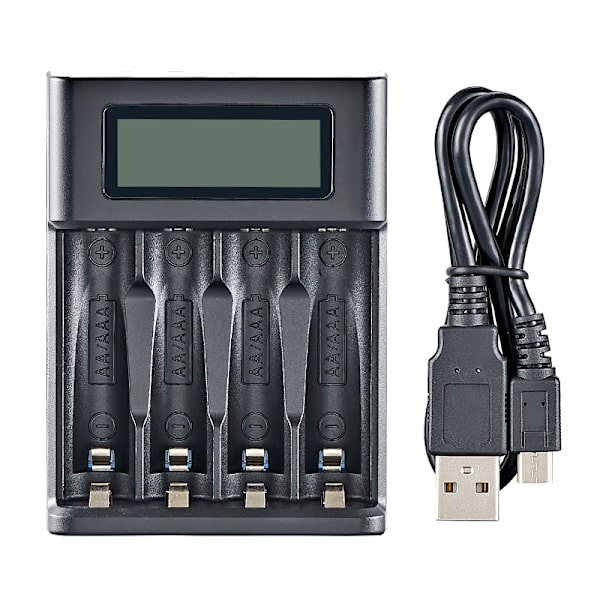 Basics digital og smart lader, for 4 AA, AAA batterier, svart