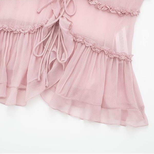 Mote frills lin skjorte med stropper ROSA XS Rosa Pink XS