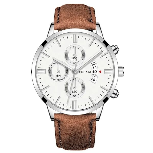 Lyxig mode herr militär sportklockor man brun klocka kvarts armbandsur herr business casual klocka maskulin Brown White