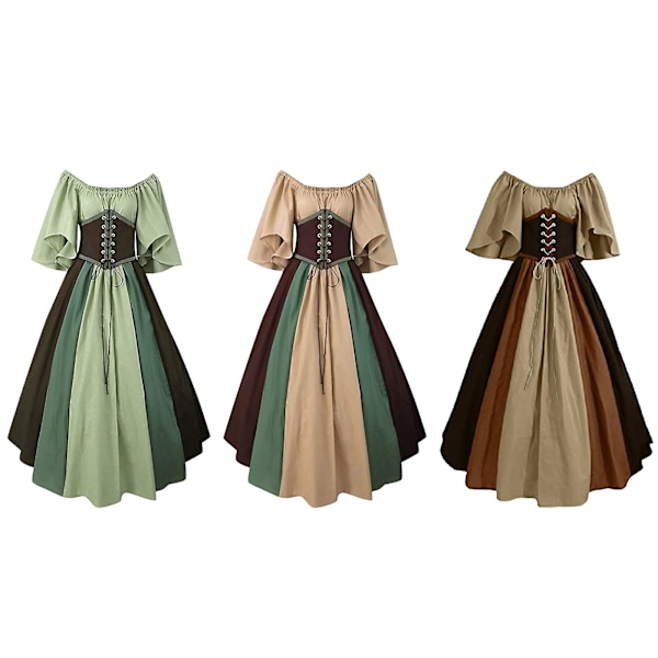 Middelaldersk klær Kvinners kortærmede gotiske kjoler Lysegrønn Light green 3XL