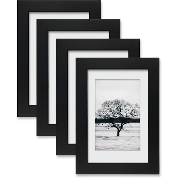 4 stk. Fotorammer 5x7 tommer Bilde for bordplate og veggmontering Svart