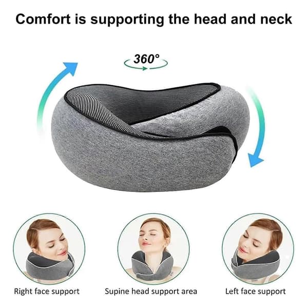 Nackkudde i Memory Foam för Resor 360 Graders Stöd U-formad Flygplanskudde med Justerbart Kardborreband Sovkudde Navy Blue