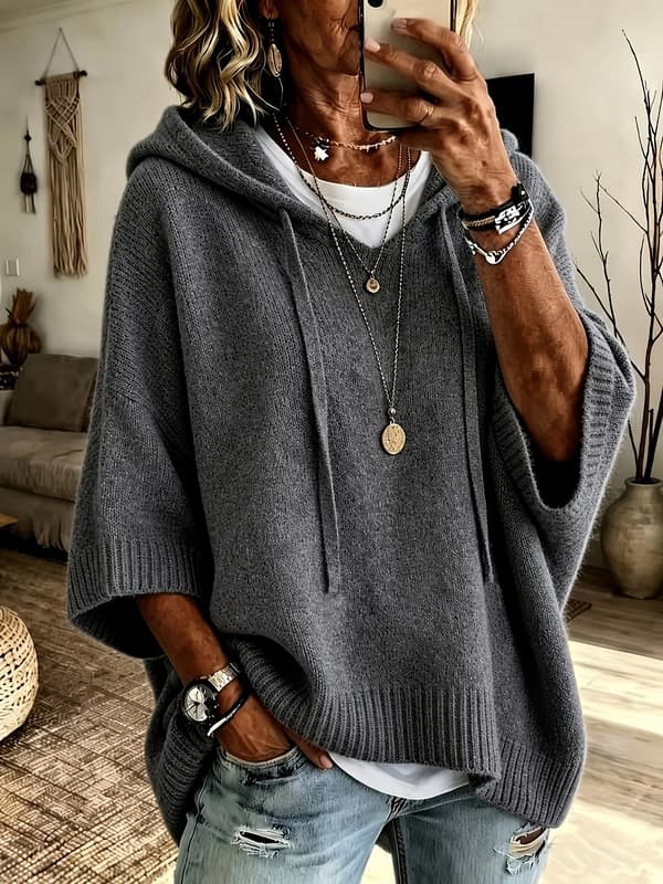 Søt hettegenser for kvinner, kort flaggermusgenser Deep Grey M