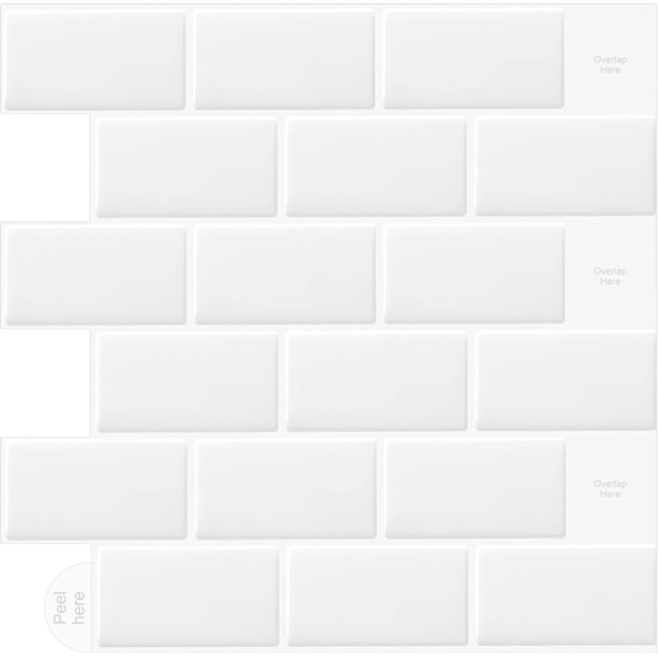 10 Vita Kakeldekaler, Stänkskydd Kakel för Kök, Självhäftande Kakel, Kakelfilm, 3D Självhäftande Kakel för Kök, Badrum (30,5 x 30,5 cm)