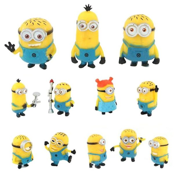 Weitengs Despicable Me Minions -hahmojen esittelylelu Pvc 12 kpl setti Keltainen