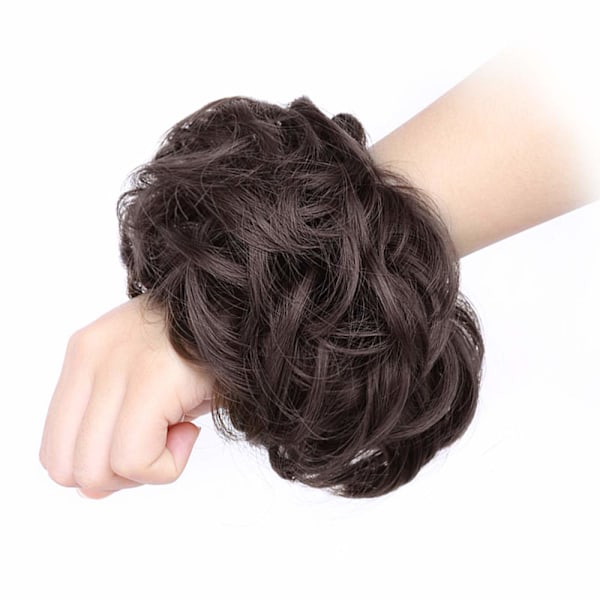 1 kpl Löysä Scrunchie-Pulla Hiustenpidennys Kiharainen Aaltoileva Löysä Synteettinen Chignon Naisille Updo Hiuskoru 6#-Dark Brown