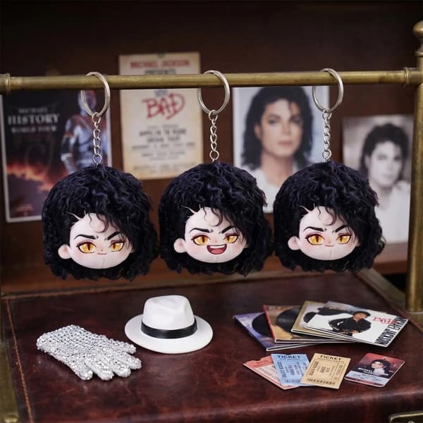 Michael Jackson Bomulds Plys Vedhæng Nøglering Fan Samlerobjekt Overraskelsesgave Squinting MJ gift box set