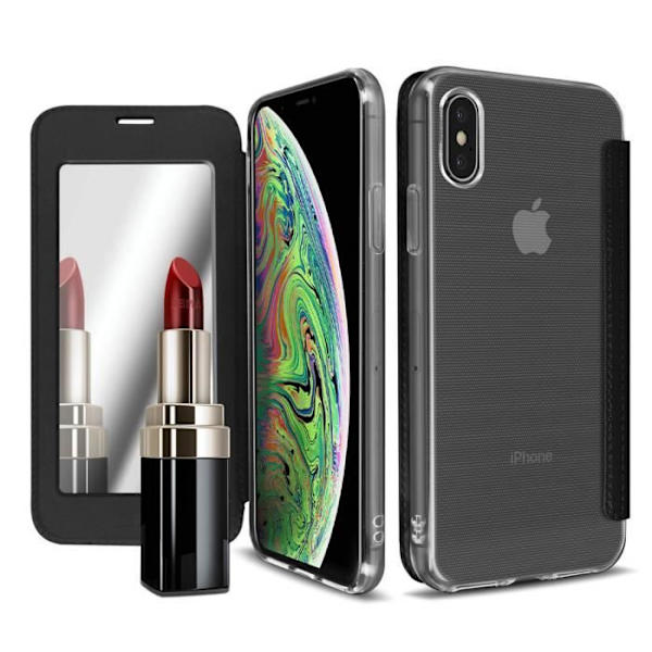 iPhone XS Max Folio Rigid Flip Case med integrerad spegel tunn och lätt svart svart