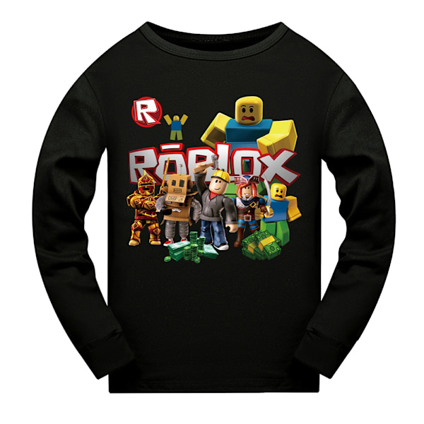 Roblox-peli pitkähihaiset pyjamapajamassetti lapsille Pjs yöasu fanit lahja musta Black 130 cm