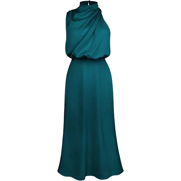 Sexy Kort Satin Kjole til Kvinder, Sommerlig Formel Lang Kjole, Mock Neck, Ærmeløs, Slids i Siden, Flydende Ærmeløs Maxi Skørter, Elegante Kvinders Skørter dark green S