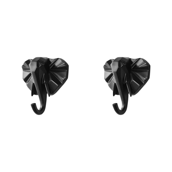 1/2/3/5 Robust og holdbar dyrehoved nøglekrog til enkel sort (elefant) black (elephant) 2 Set