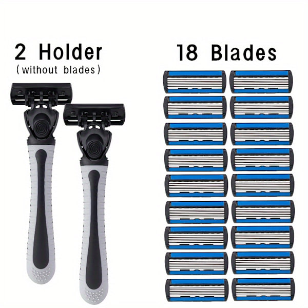 Manuell barbermaskin, 6-lags barberblad, barbermaskin i rustfritt stål, reserveblader 2 Toolholder + 18 Blades