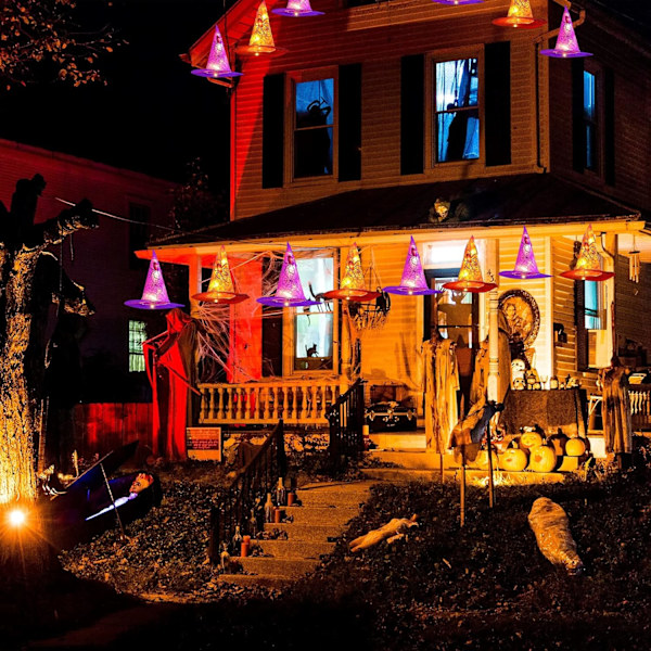 Dazzle Bright 8 stk Hengende Hekshatt Lyslenker, Lys Opp Vanntette Halloween Dekorasjoner med for Utendørs Hagefest Karneval Forbruksvarer Dekor