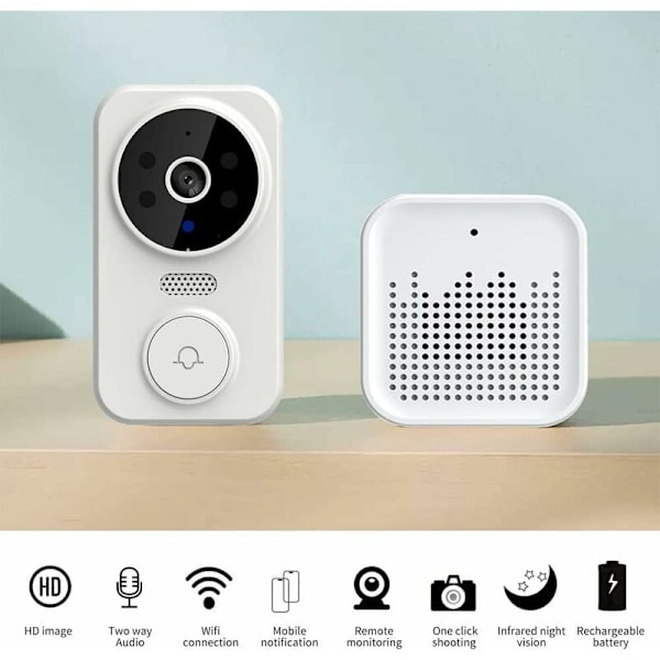 Trådløs videodørklokke, smart home wifi dørklokke udendørs trådløs dørklokke kamera chime tovejs lyd intercom nattesyn smart life app