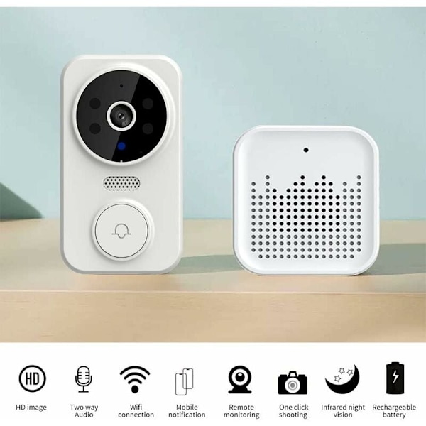Trådlös videodörrklocka, smart home wifi dörrklocka utomhus trådlös dörrklocka kamera chime tvåvägs ljud intercom nattseende smart life app