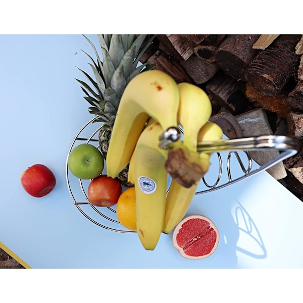 Fruktkurv Fruktskål med Banankrok 43cm Høy, Trådet Fruktstativ - Sølvfarget Kromfinish