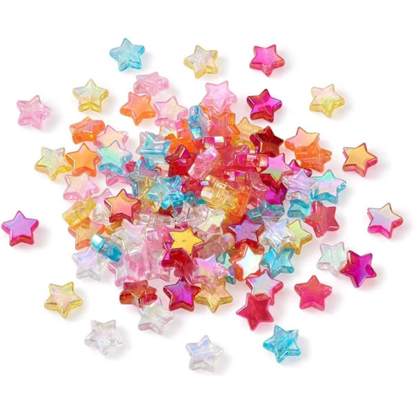 100 stk 11mm fargerike stjerneperler AB akryl assorterte flerfargede plaststjerneperler for DIY smykkefremstilling søte perler 100 pakker blandede farger