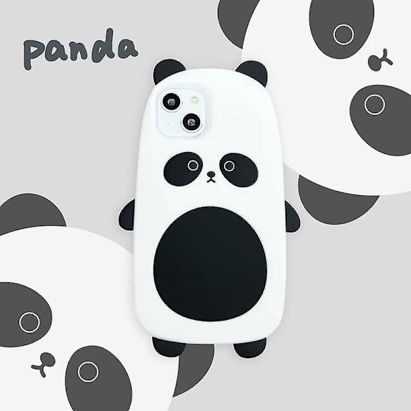 Apple iPhone 13 Super Tyk Blød Silikone Panda Etui Tegneserie Baby Dyr Sort og Hvid Farveway Sød Sjov Sød Kawaii