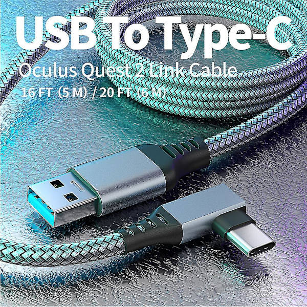 Link-kaapeli Oculus Quest 2:lle - Nopea lataus ja PC-tiedonsiirto USB C 3.2 Gen1 5gbps Pd - Siirtolaturikaapeli Vr-kuulokemikrofonin linkkikaapeli - Harmaa Grey 6M