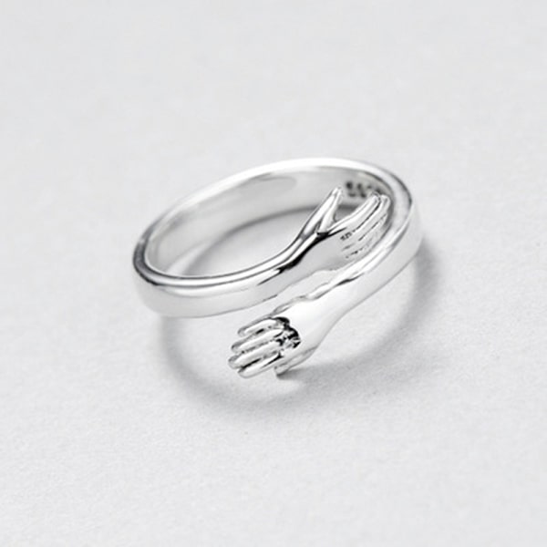 925 sterling silver smycken kärlek kram ring retro mode tidvatten fl Silver en storlek Silver