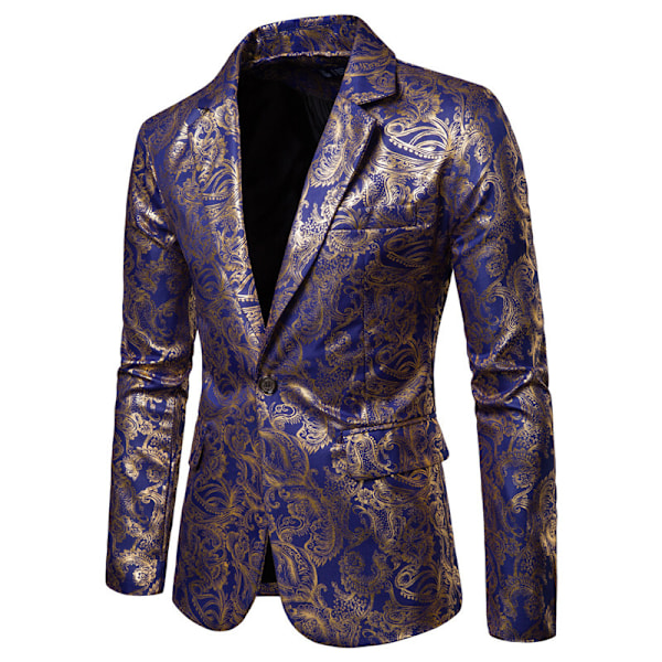 Mænds En-Knaps Paisley Smokingjakke Slim Fit Blazer Jakke Blå blue 2XL