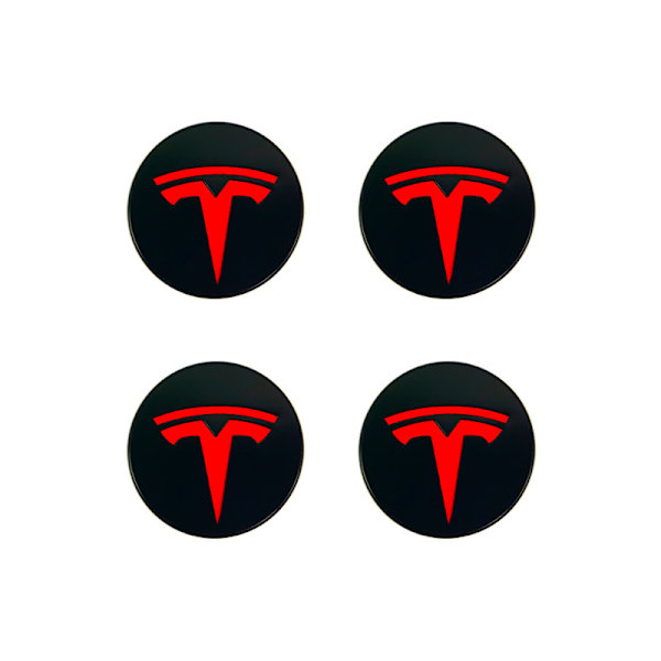 Passer til Tesla Model 3 Hjulkapsel Logo - Sort Sort Etiket (Matt) (Fire Pak)