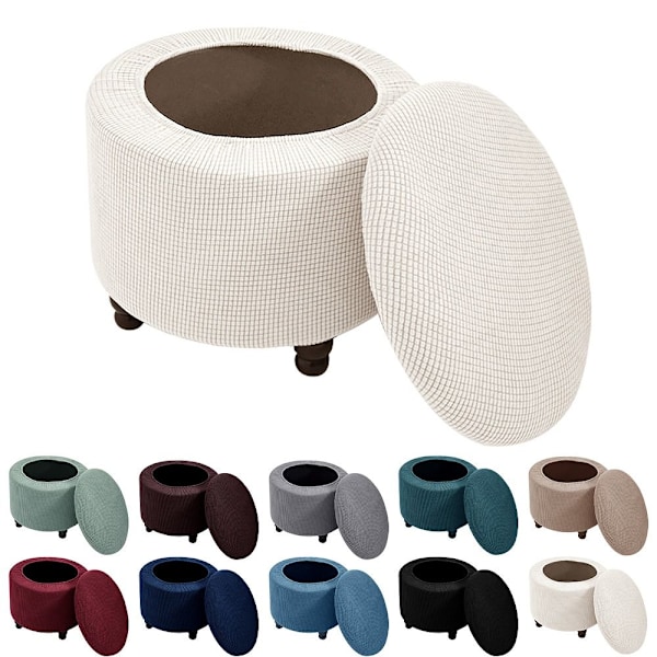 2 ST Round Ottoman Överdrag Förvaringsottoman Överdrag VIT[qb] White
