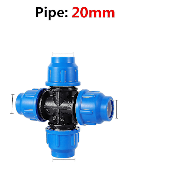 PE-putken liittimet sisähalkaisijalla 20 mm, T-liitin, kyynärpää, 4-suuntainen pikaliitin, kasvihuone, maatalous, kastelu, vesiputken liittimet - AU Cross