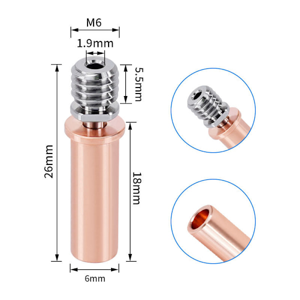 Kvalitets V5 Bimetal Hals Titanium Legering Kobber Hals V5 Bimetal Varmeafbryder til Hotend Ekstruder (V5 Bimetal Hals)