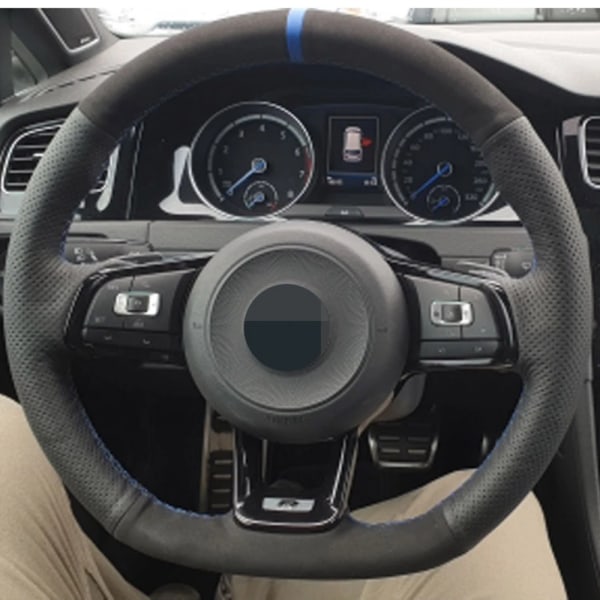 (Stil 1) Omslag Svart Äkta Läder Mocka För Volkswagen VW Golf 7 GTI Golf R MK7 VW Polo GTI Scirocco 2015 2016 Style 1