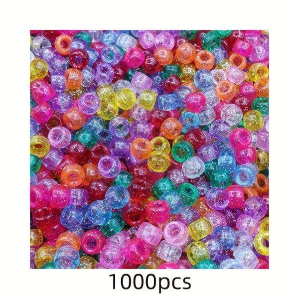 100-1000 stk. 6x9 mm blandet farve glitter gennemsigtige plastik pony perler til smykkefremstilling DIY armbånd halskæde beskidt flet dekorative perler 1000 pcs