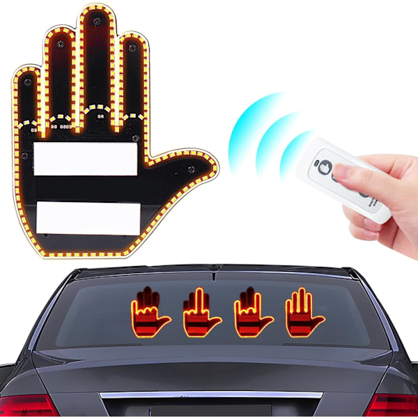 Mittenfinger-bilbelysning - LED-trafikilskeskylt - Fjärrkontroll - Coola bilaccessoarer för män B