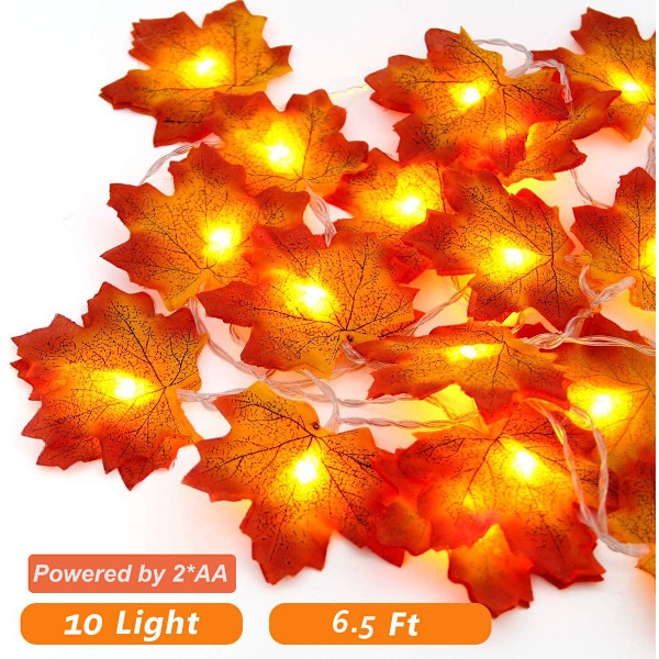 Lönnlöv ljusslinga, vattentät lönnlöv ljusslinga, 2M 10 LED höstbelyst höstgirlang, perfekt höst Thanksgiving dekoration