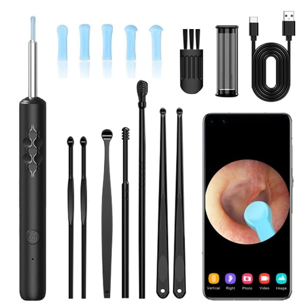 Wireless Earwax Remover Camera Endoscope Spoon Black-WELLNGS