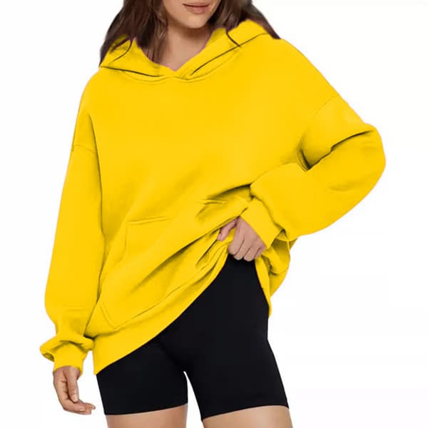 Afslappede løse hættetrøjer til kvinder ensfarvet langærmet oversized sweatshirt gul yellow XXL