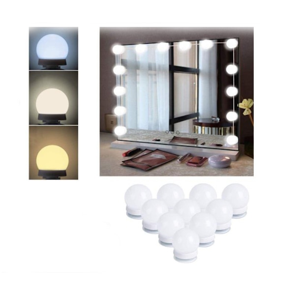 70 x 55 cm Hollywood smink spegel 3 färger 14 dimbara LED-lampor, USB-laddningsläge (endast lampor)