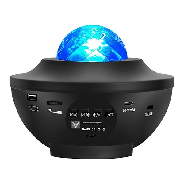 Stjerneprojektor Galaxy LED-lys med innebygd høyttaler svart black