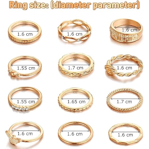 12 kpl/setti Vintage Goldton Boho Midi Sorminivelrenkaat Muoti Naisten Korut