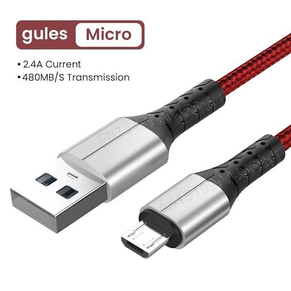 5A USB-C Nopea Lataus Datakaapeli USB-A Micro USB Type-C Puhelimen Latauskaapeli 0,3/1/1,5m Nylon Johto Xiaomi Huawei Punainen Mikrokaapeli Red Micro Cable 1 m